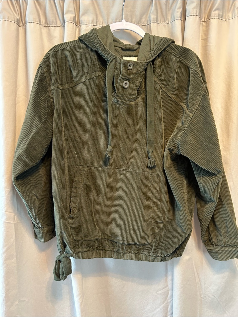 Woman’s  Olive Green Corduroy Hooded Pullover Jacket